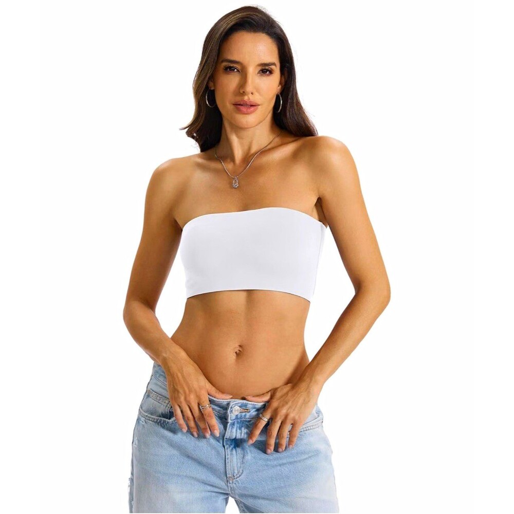 Women’s Strapless Bandeau Bra Wireless Stretch Pullover White Solid Size S